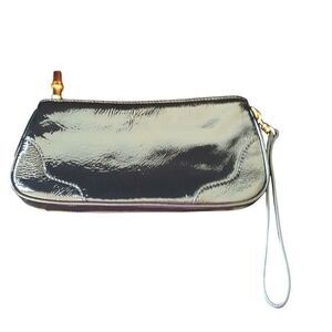 Talbots Womens Pocketbook Black Patent Leather Tortoise Pull Purse Wristlet Zip